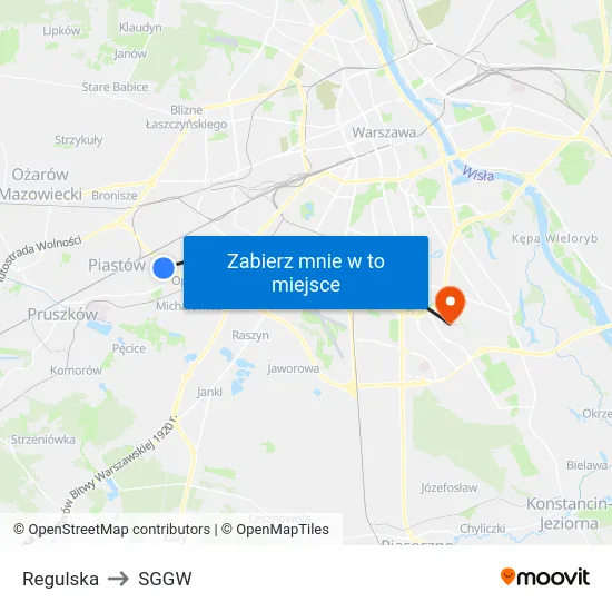 Regulska to SGGW map