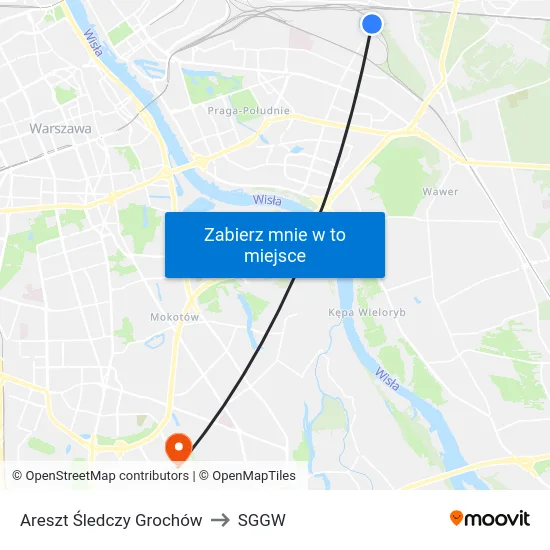 Areszt Śledczy Grochów to SGGW map
