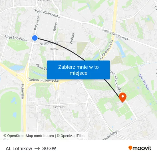 Al. Lotników to SGGW map
