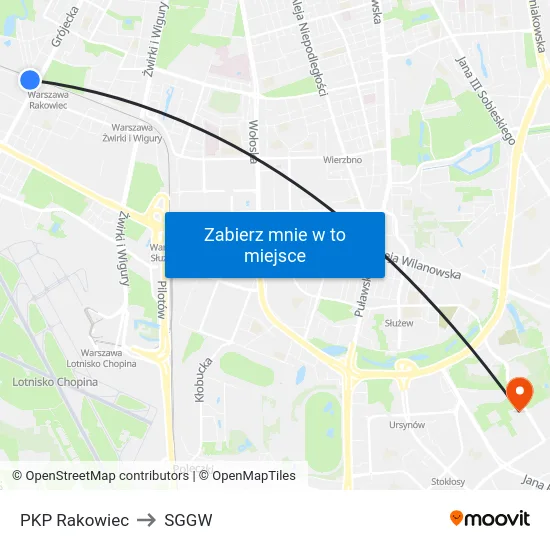PKP Rakowiec to SGGW map