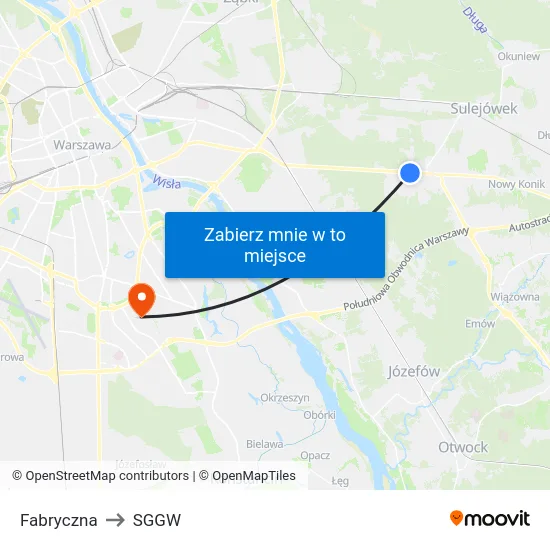 Fabryczna to SGGW map