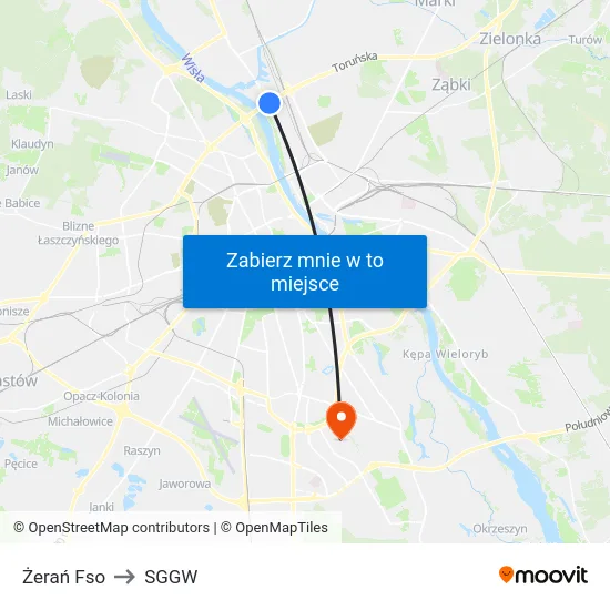 Żerań Fso to SGGW map