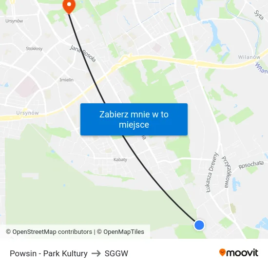 Powsin - Park Kultury to SGGW map