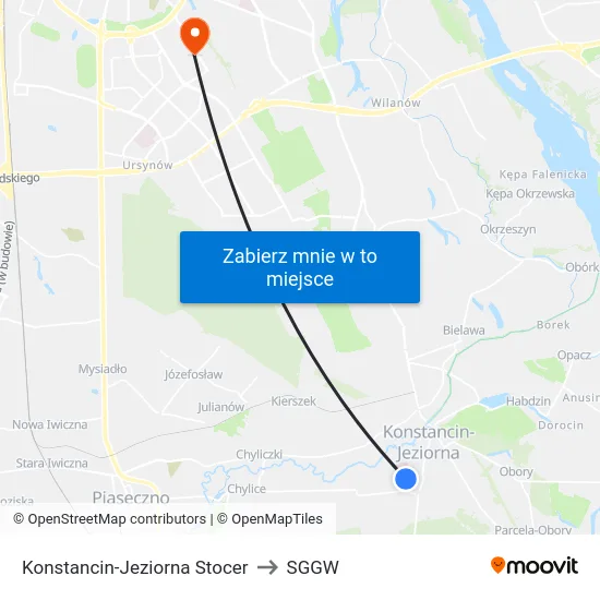 Konstancin-Jeziorna Stocer to SGGW map