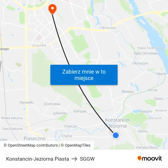 Konstancin-Jeziorna Piasta to SGGW map