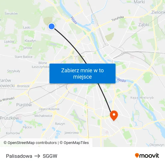 Palisadowa to SGGW map