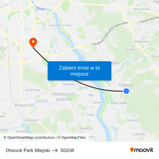 Otwock Park Miejski to SGGW map