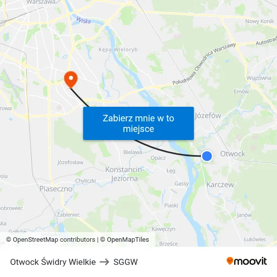 Otwock Świdry Wielkie to SGGW map