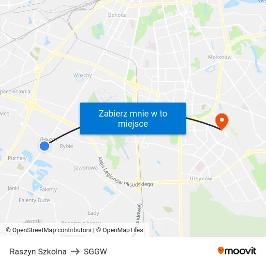 Raszyn Szkolna to SGGW map
