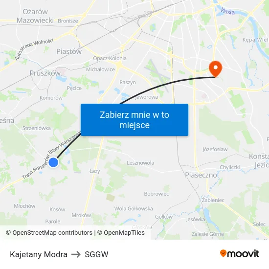 Kajetany Modra to SGGW map