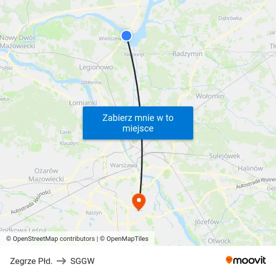 Zegrze Płd. to SGGW map