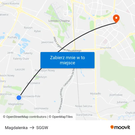 Magdalenka to SGGW map