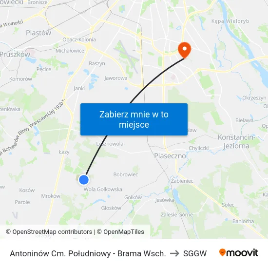 Antoninów Cm. Południowy - Brama Wsch. to SGGW map