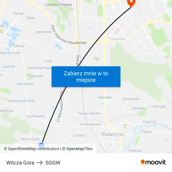 Wilcza Góra to SGGW map