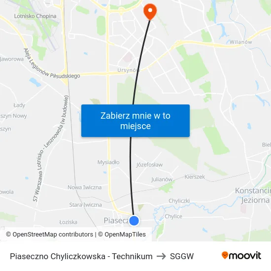 Piaseczno Chyliczkowska - Technikum to SGGW map