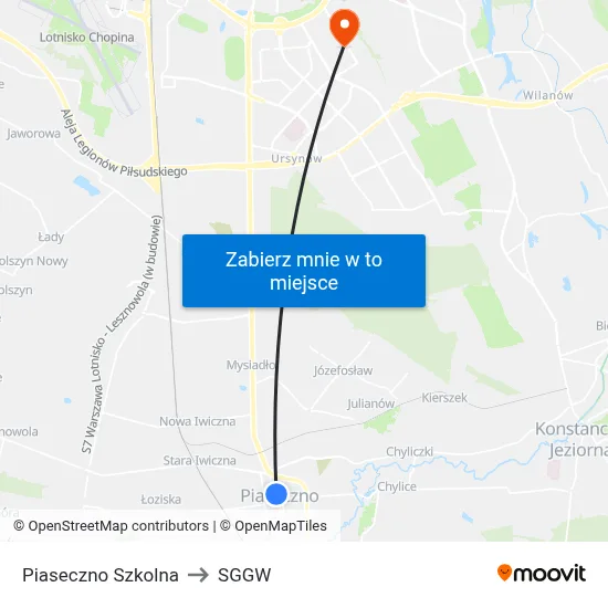 Piaseczno Szkolna to SGGW map