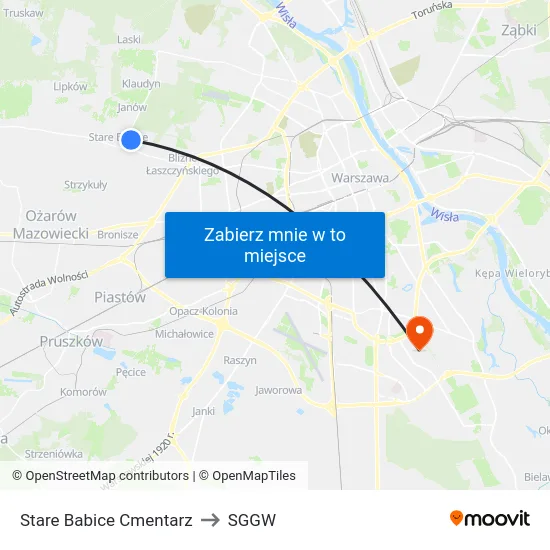 Stare Babice Cmentarz to SGGW map