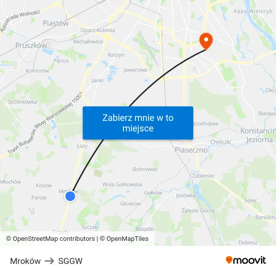 Mroków to SGGW map