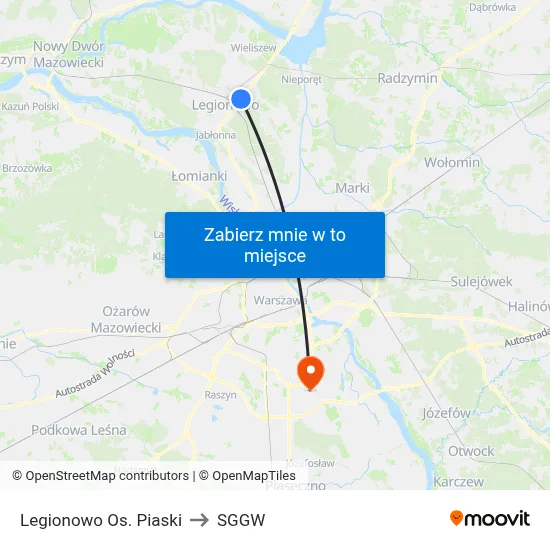 Legionowo Os. Piaski to SGGW map