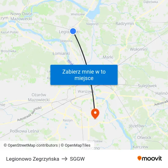 Legionowo Zegrzyńska to SGGW map