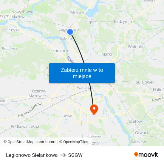 Legionowo Sielankowa to SGGW map