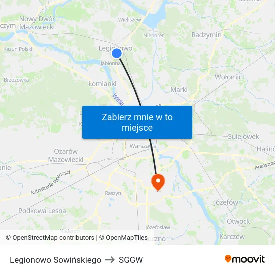 Legionowo Sowińskiego to SGGW map