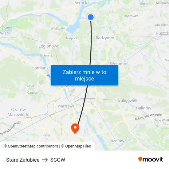 Stare Załubice to SGGW map