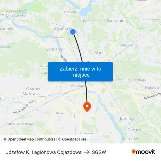 Józefów K. Legionowa Objazdowa to SGGW map