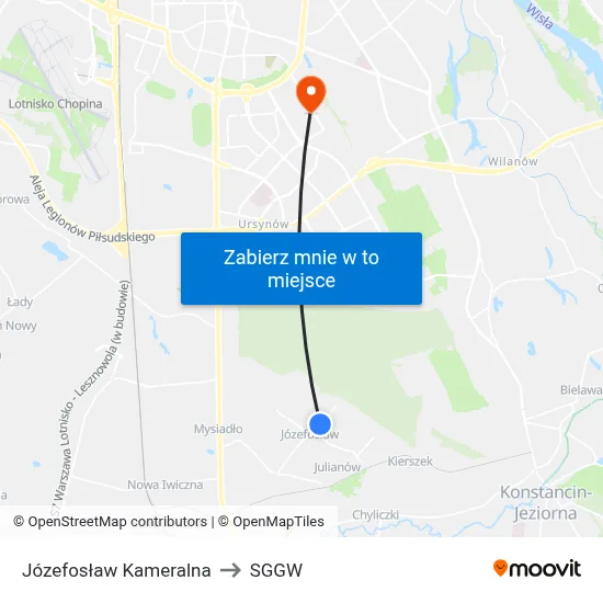 Józefosław Kameralna to SGGW map