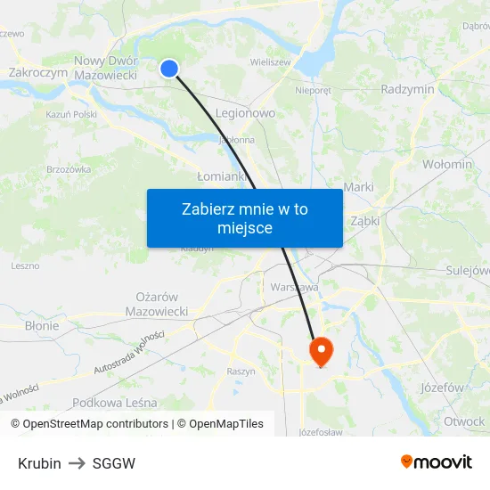 Krubin to SGGW map
