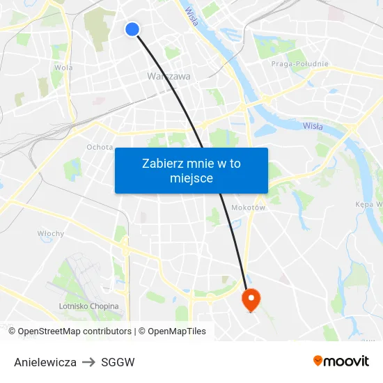 Anielewicza to SGGW map
