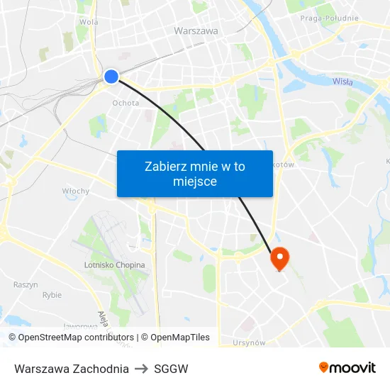 Warszawa Zachodnia to SGGW map