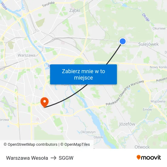 Warszawa Wesoła to SGGW map