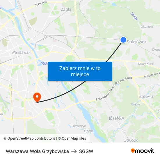 Warszawa Wola Grzybowska to SGGW map