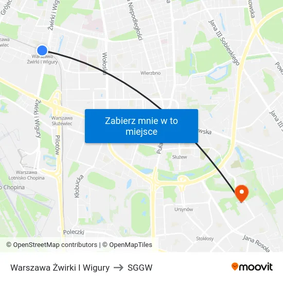 Warszawa Żwirki I Wigury to SGGW map