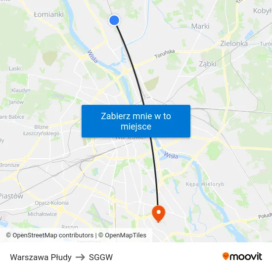 Warszawa Płudy to SGGW map