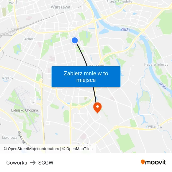 Goworka to SGGW map