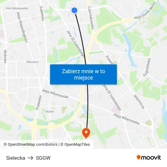 Sielecka to SGGW map