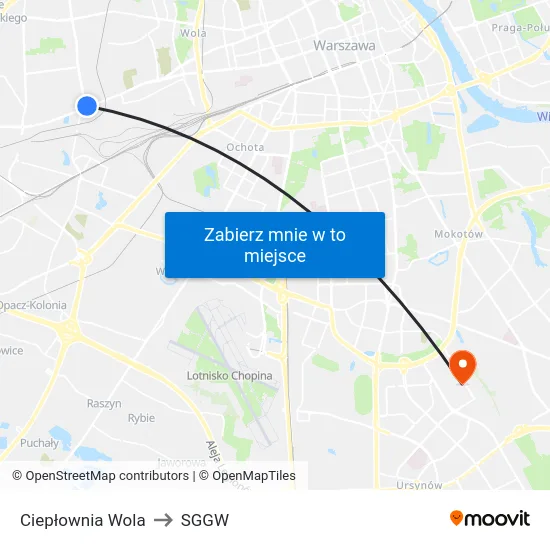 Ciepłownia Wola to SGGW map