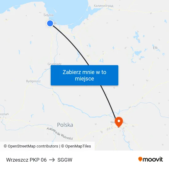 Wrzeszcz PKP 06 to SGGW map