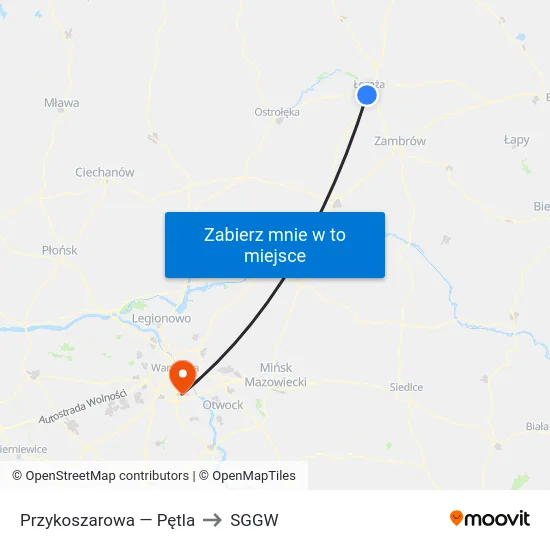 Przykoszarowa — Pętla to SGGW map