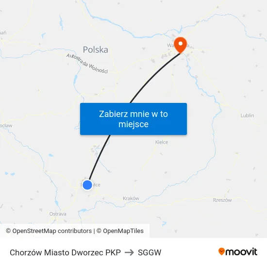 Chorzów Miasto Dworzec PKP to SGGW map