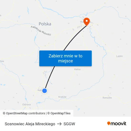 Sosnowiec Aleja Mireckiego to SGGW map