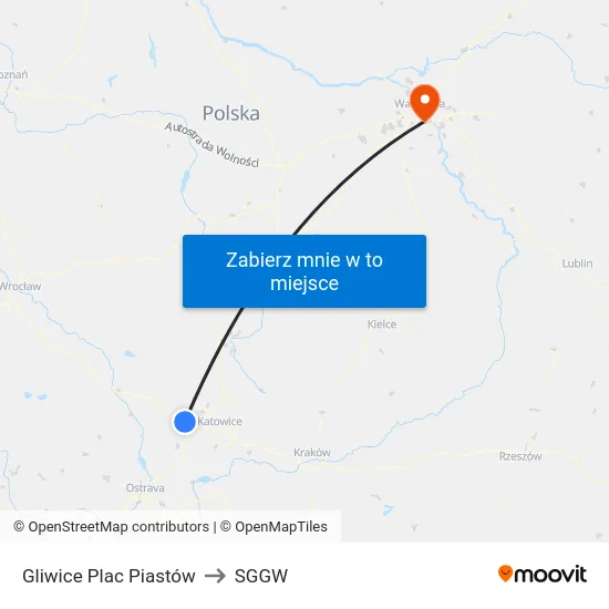 Gliwice Plac Piastów to SGGW map