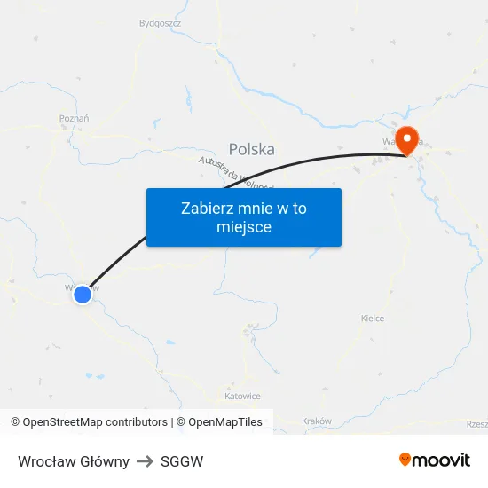 Wrocław Główny to SGGW map