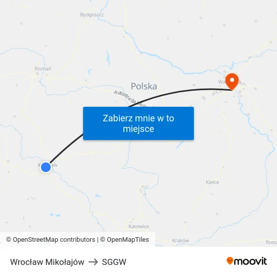 Wrocław Mikołajów to SGGW map