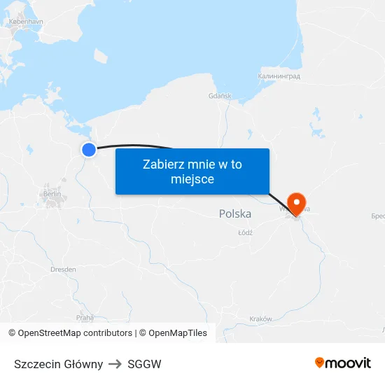 Szczecin Główny to SGGW map