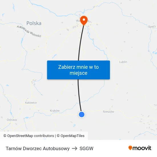 Tarnów Dworzec Autobusowy to SGGW map
