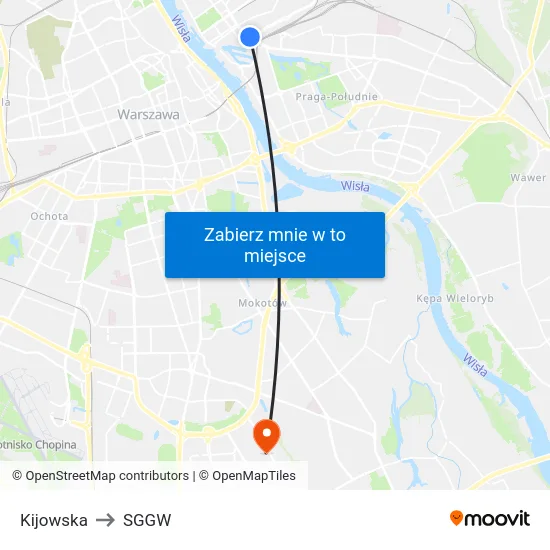 Kijowska to SGGW map
