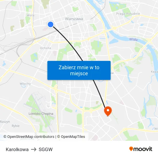 Karolkowa to SGGW map